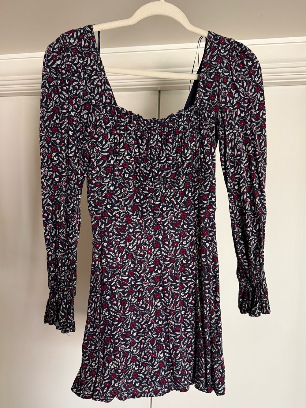 Blue Rain Navy Long-Sleeve Floral Mini Dress with Pink and White Leaves